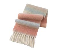 WEKONUMEX Écharpes pour Femmes, Écharpe en Laine Pure rayée Arc-en-Ciel 210 x 30 cm, Jolie écharpe d'hiver à Pompon for Femme(Pink Blue Red)