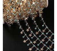 WEKONUMEX Guirlande de Perles, Chaînes en cuivre incrustées de Cristaux Multicolores en Forme d'étoile, 1 mètre, for la Fabrication de Bijoux DIY(KC Gold Chain 01)