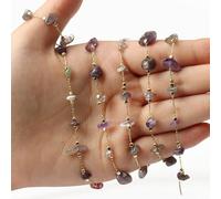 WEKONUMEX Guirlande de Perles, Lot de 2m de chaîne Chapelet en Perles de Pierre for Bijoux à Faire soi-même, Bracelet, Collier, Multicolore(Amethyst)