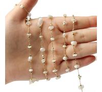 WEKONUMEX Guirlande de Perles, Lot de 2m de chaîne Chapelet en Perles de Pierre for Bijoux à Faire soi-même, Bracelet, Collier, Multicolore(White Moonstone)