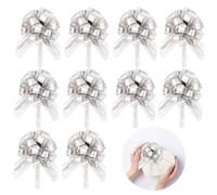 Wekuw 10 Pièces Noeud Cadeau, Noeud Voiture Mariage Nœuds à Tirer en Ruban Cadeau Nœud Noël Grands Nœuds Rubans, pour Mariage Diverses Célébrations, Anniversaires, Fêtes (Argent)