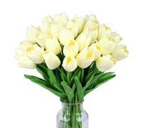 Wekuw 15PCS Tulipe Fleurs Artificielles Tulip Fausse Fleur Bouquet Fleur Artificielle Latex Tulipes,Fleurs PU Faux Tulipes pour Mariage Intérieur et Extérieur, Décoration de Fête DIY(Blanc Laiteux)