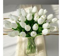 Wekuw 15PCS Tulipe Fleurs Artificielles Tulip Fausse Fleur Bouquet Fleur Artificielle Latex Tulipes Eternelle,Fleurs PU Faux Tulipes pour Mariage Intérieur et Extérieur, Décoration de Fête DIY(Blanc)