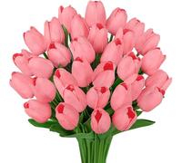 Wekuw 15PCS Tulipe Fleurs Artificielles Tulip Fausse Fleur Bouquet Fleur Artificielle Latex Tulipes Eternelle,Fleurs PU Faux Tulipes pour Mariage Intérieur et Extérieur, Décoration de Fête DIY(Rose)