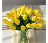 Wekuw 15PCS Tulipe Fleurs Artificielles Tulip Fausse Fleur Bouquet Fleur Artificielle Latex Tulipes Eternelle,Fleurs PU Faux Tulipes pour Mariage Intérieur et Extérieur, Décoration de Fête DIY(Jaune)