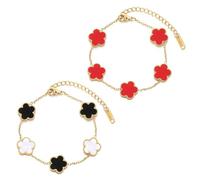 Wekuw 2 Pièces Bracelet Femme,Bracelets Trèfle a Quatre Feuilles Bracelet Personnalisé 18K Or Bracelets Porte Bonheur de Luxe Personnalisé Cadeau de Noël pour Les Femmes(Rouge,Noir et Blanc)