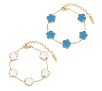 Wekuw 2 Pièces Bracelet Femme,Bracelets Trèfle a Quatre Feuilles Bracelet Personnalisé 18K Or Bracelets Porte Bonheur de Luxe Personnalisé Cadeau de Noël pour Les Femmes (Bleu, Blanc)