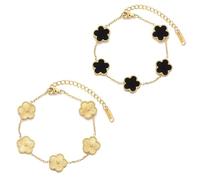 Wekuw 2 Pièces Bracelet Femme,Bracelets Trèfle a Quatre Feuilles Bracelet Personnalisé 18K Or Bracelets Porte Bonheur de Luxe Personnalisé Cadeau de Noël pour Les Femmes(Noir, Or)