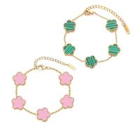 Wekuw 2 Pièces Bracelet Femme,Bracelets Trèfle a Quatre Feuilles Bracelet Personnalisé 18K Or Bracelets Porte Bonheur de Luxe Personnalisé Cadeau de Noël pour Les Femmes(Vert, Rose)