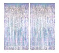 Wekuw 2 Pièces Rideau de Paillettes Métallique de Frange 100cm*200cm Rideau Anniversaire Rideau Frange,Rideaux Fil Franges pour Décoration D'Arrière-Plan, pour Licorne Sirène Fée Princesse Fête Noël