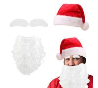 Wekuw 3 Pièces Barbe et Chapeau de Pere Noel,Accessoires Père Noël, Bonnet de Père Barbe avec Perruque Barbe de Père Noe Adulte Accessoires pour Adulte Déguisements