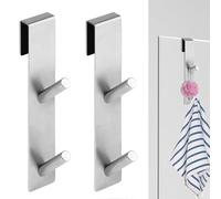 Wekuw Crochet Douche, 2 Pièces Crochet Mural Cabine de Douche Suspension pour Serviettes Sans Perçage Accroche avec Couches en Mousse, Adapter 6-12 mm D'épaisseur Verre (17,8 cm/Argent)
