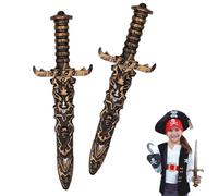 Wekuw Épée en Plastique, 2 Pièces Epée de Pirate Dague de Pirate Toy Sword Faux Couteau Non Tranchant Jouet D'épée Pirate en Plastique, pour Accessoires de Costume de Pirate, Fête de Pirate (Or)