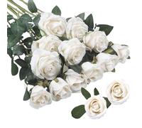 Wekuw Fleurs de Roses Artificielles, 15 Pièces Fleurs Artificielles Deco Mariage 2.7 x 20 in Roses en Soie Tige Unique réaliste Faux Bouquet de Rose, pour Décoration de Mariage Fête Famille (Blanc)