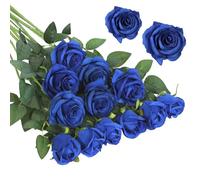 Wekuw Fleurs de Roses Artificielles, 15 Pièces Fleurs Artificielles Deco Mariage 2.7 x 20 in Roses en Soie Tige Unique réaliste Faux Bouquet de Rose, pour Décoration de Mariage Fête Famille (Bleu)