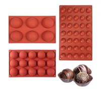 Wekuw Moule Silicone Demi Sphere, 3 Pièces Moule Chocolat Moule en Silicone Patisserie Petit Moule Silicone Rond pour Chocolat, Gelée, Pudding, Gâteaux et Mousse à Dôme(6/15/35 Cavités)