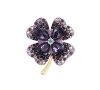 Wekuw Trèfle à Quatre Feuilles Broche 5 * 4CM Broche en Strass Broches en Cristal Femme Vetement Alliage Pins Vintage pour Fixation de Pull, Châles et Robes (Violet)