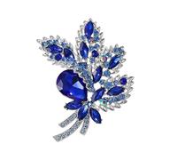 Wekuw Trèfle à Quatre Feuilles Broche 5 * 4CM Broche en Strass Broches en Cristal Femme Vetement Alliage Pins Vintage pour Fixation de Pull, Châles et Robes (Bleu (1))