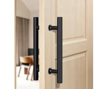 Welacymet Poignée de porte de grange de 91,4 cm - Acier inoxydable 304 noir mat, ajustement précis pour portes en verre et bois de 6 à 55 mm avec coussinets en silicone anti-rayures et vis cachées