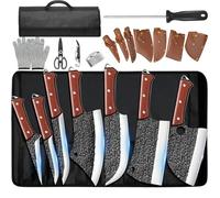 Welan Set Couteaux De Cuisine 14 Pièces Avec Malette Pliable, Couteau Boucher, Poisson, Lame Anti-Adhérente & Accessoires - Acier Inoxydable, Manche Bois, Idéal Maison & Camping