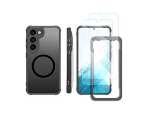 welangle Coque magnétique pour Samsung Galaxy S23 Plus avec 2 protecteurs d'écran et 1 Cadre d'installation, Ultra Fine translucide Noir givré (pour Galaxy S23+)