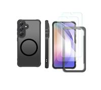 welangle Coque magnétique pour Samsung Galaxy S24 Plus avec 2 protecteurs d'écran et 1 Cadre d'installation, Coque Ultra Fine translucide Noire givrée (pour Galaxy S24+)