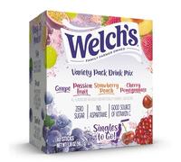 Welch's Singles To Go Variety Pack Watertok Mélange de boissons en poudre, contient 4 saveurs : raisin, fruit de la passion, pêche fraise, grenade cerise, 1 boîte (40 portions)