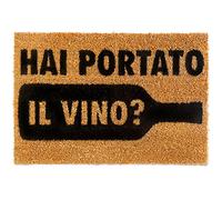WELCOMAT - Paillasson d'entrée extérieur Vous avez apporté le vin ? - Dimensions 40 x 60 cm - Paillasson d'entrée maison mignonne, en fibre naturelle de noix de coco, résistant - Avec base