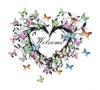 Welcome Butterfly Garland, 30cm x 30cm PVC Wall Sticker Mural Decal Porte Decor Home Decor Love Theme Salon Chambre