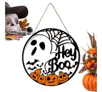 Welcome Door Sign, Ghost Pumpkin Door Hanger, Spider Web Halloween Wreath for Home, Entryway, Living Room, Patio, Apartment, Mantle, Yard, House Decorations,11.81 inches