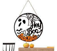 Welcome Door Sign, Ghost Pumpkin Door Hanger, Spider Web Round Wreath, Halloween Front Decoration, Spooky Home Accent for Mantle Living Room Entryway Patio Backyard Apartment