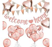 Welcome Home Ballon, Bienvenue à la maison, décoration de la maison, guirlande avec drapeaux de 5 m en forme de cœur, en forme d'étoile avec paillettes, ballons de maison, fêtes