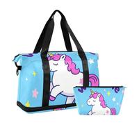Welcome Home Lot de 2 sacs de voyage avec trousse de toilette Motif licornes, Bienvenue à la maison mignonnes licornes de dessin animé, 1 size