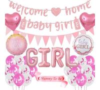Welcome Home Lot de 63 ballons décoratifs pour fête prénatale, rose, avec inscription « Its a Girl » en forme de cœur