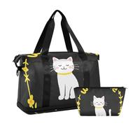 Welcome Home Sac de voyage avec motif chat mignon avec trousse de toilette pour randonnée Grande capacité, bienvenue à la maison Chat mignon dessin animé, 1 size