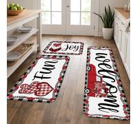 Welcome Joy Lot de 3 tapis de cuisine doux pour sol, motif camion rouge vintage et cœur, rembourré, confortable, lavable, antidérapant pour éviers de cuisine, buanderie
