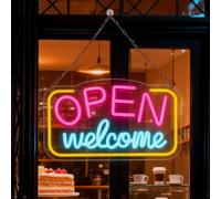 Welcome Open Panneau Néon, Panneau Led Open Néon Avec Alimentation Usb, Lettre Ouverte Enseigne Au 43 X 23 Cm, Welcome Neon Sign Pour Fenêtre D'affaires, Mmagasins, Restaurants
