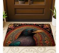 Welcome Raven Paillasson motif oiseau noir et violet pour intérieur et extérieur, motif floral vintage, en caoutchouc imperméable, antidérapant, absorbant la poussière, facile à nettoyer, 73,6 x 43,2