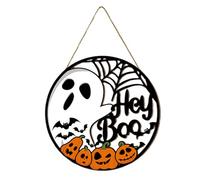 Welcome Sign Front Door - Ghost Pumpkin Door Hanger | Spider Web Round Halloween Wreath | Spooky Home Decor Festive For Mantle, Living Room, Entryway, Apartment, Backyard, Patio Decorations
