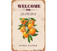 Welcome to Florida-Orange Blossom State and Territory Flowers Plants Farm Garden Country Wall Decoration Iron Poster Painting Tin Sign Vintage Wall Decor for Cafe Bar Pub Home Beer Decoration Crafts