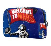 Welcome to Mars Exploration Astronaute Planet Trousse à cosmétiques pour femme, trousse de toilette de voyage, grande pochette de maquillage pratique avec fermeture éclair, multicolore,