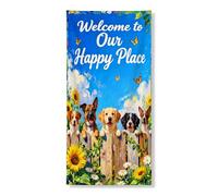 Welcome to Our Happy Place Bannière décorative pour porte d'entrée, intérieur ou extérieur 91,4 x 183 cm