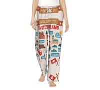 Welcome To Switzerland Pantalon de détente pour femme Imprimé voyage Grande taille et haut, pantalon de pyjama doux et extensible avec poches, blanc, XXL