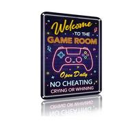Welcome To The Game Room Open Daily Décoration murale vintage en métal pour salle de jeux, chambre à coucher, Internet Cafe Poster Décor 20 x 30 cm (2446)
