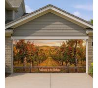 Welcome to the Orchard - Housse de porte de garage - Décorations rustiques de paysage d'automne - Arbres fruitiers rouges - Décoration extérieure pour l'automne et Thanksgiving - 397 x 180 cm