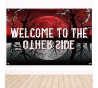 Welcome to The Other Side Toile de Fond, 150x100cm Bannière Forêt Horreur Étrange À l'envers Décorations Fête Effrayantes pour Halloween Anniversaire Décoration Murale Accessoires Photo
