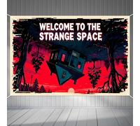 Welcome to The Strange Space Toile de Fond, 150x100cm Étrange Forêt Effrayante et Maison Bannière À L’Envers Thème Horreur Décorations de Fête pour Halloween Anniversaire Chambre Mur
