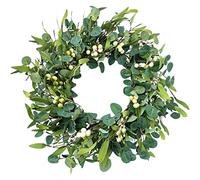 Weldomcor Couronne Eucalyptus Artificielle Verte, Couronnes Décoratives pour Porte D'entrée 50 cm Guirlande de Fleurs Artificielles avec Baies pour Mur fenêtre Festival Ferme décoration de Jardin
