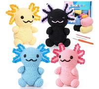 Weldomcor Kit Crochet pour Débutants, 4 Pièces Axolotls Animaux Crochet Tricot, Kit Crochet Debutant Complet avec Instructions et Tutoriels Vidéo Anglais, pour Adultes et Enfants Amateurs de Crochet