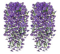 Weldomcor Lot de 2 fleurs artificielles à suspendre - Longues fleurs de gloire du matin violettes résistantes aux UV - Plantes artificielles à suspendre pour mariage, maison, jardin, cour